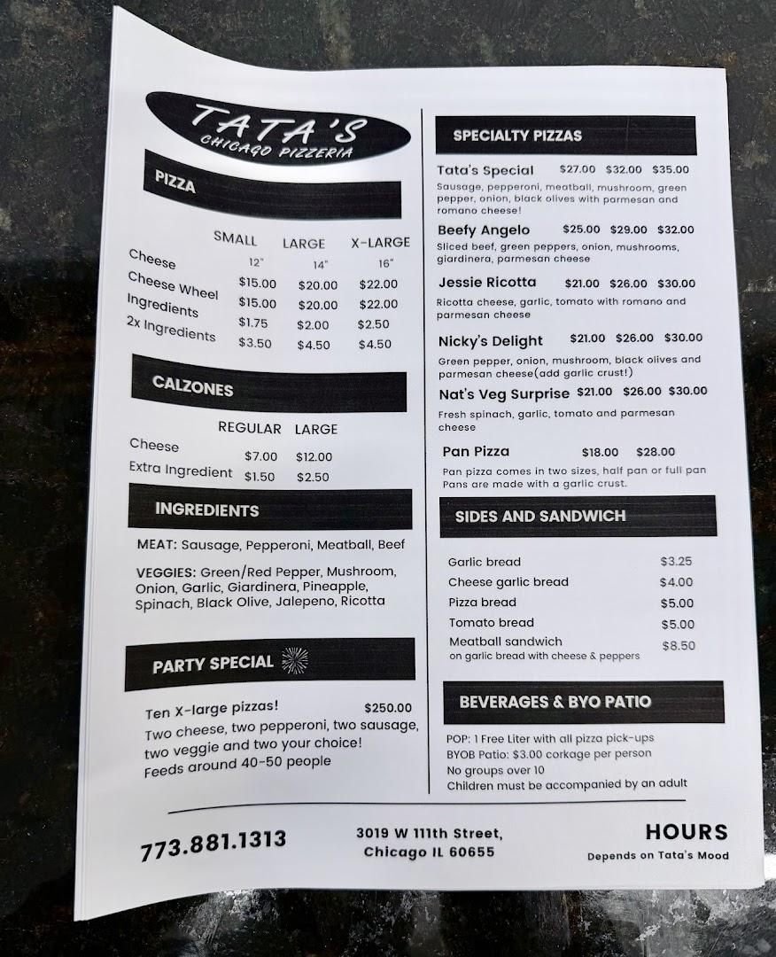 Tata's Pizza Menu image 3